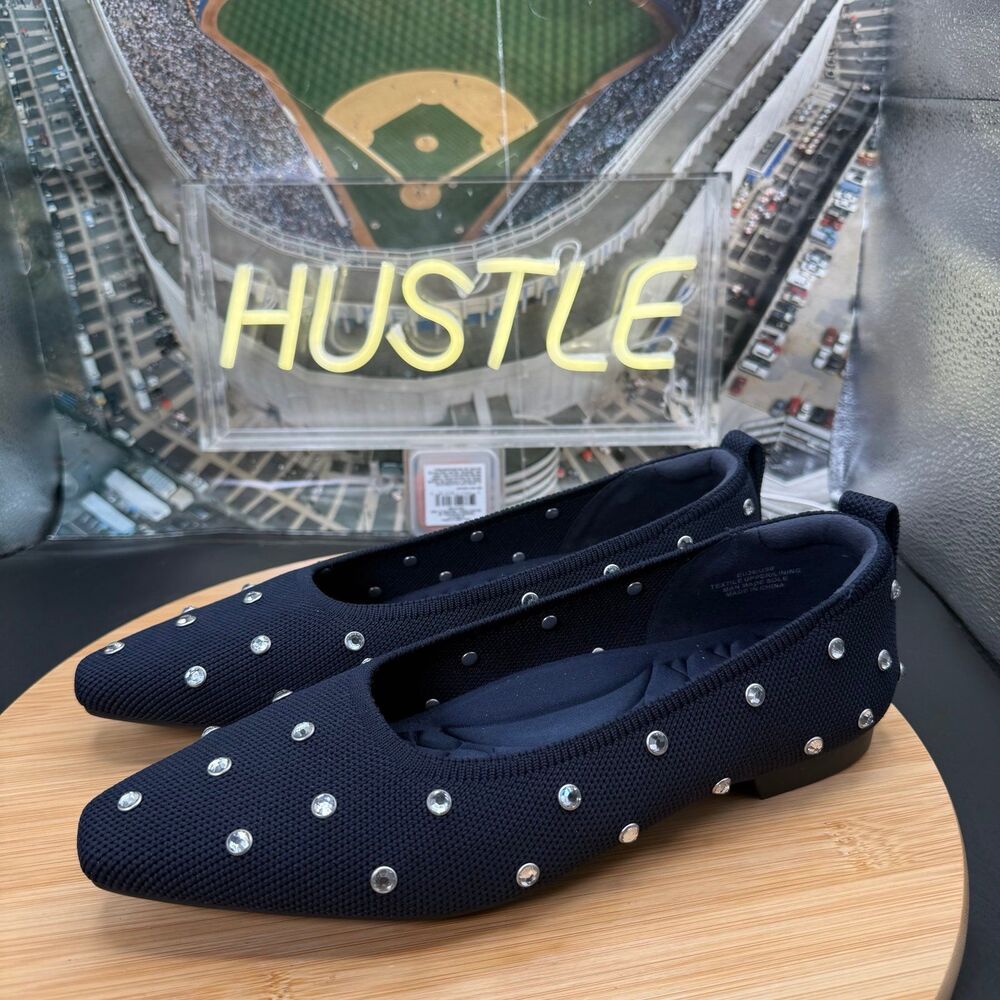 VIVAIA Kathleen Mini Square-Toe Flats (Navy Rhinestone) Women’s Size 8 - Picture 2 of 8